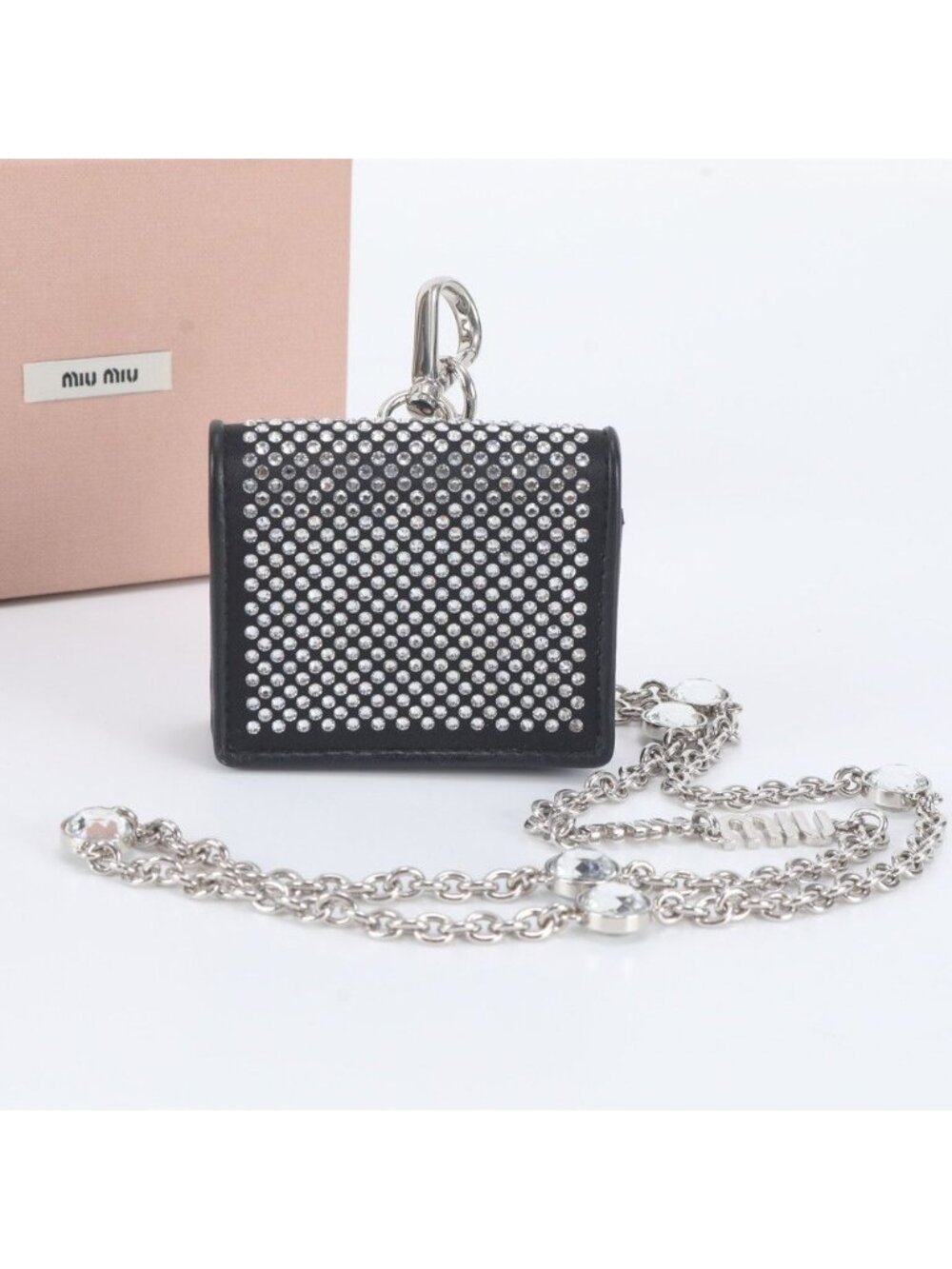 Miu Miu Airpods Earphones Case Crystal Bijou Chain Shoulder Leather Handbag